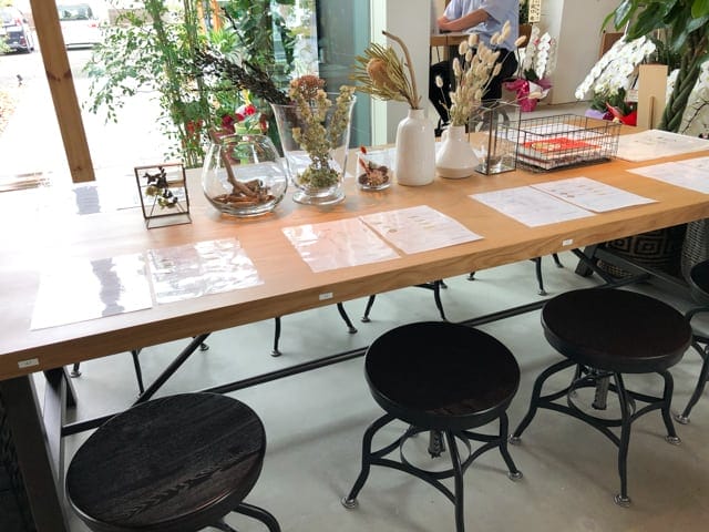 菊寿童のカフェザシェードツリーテーブル席