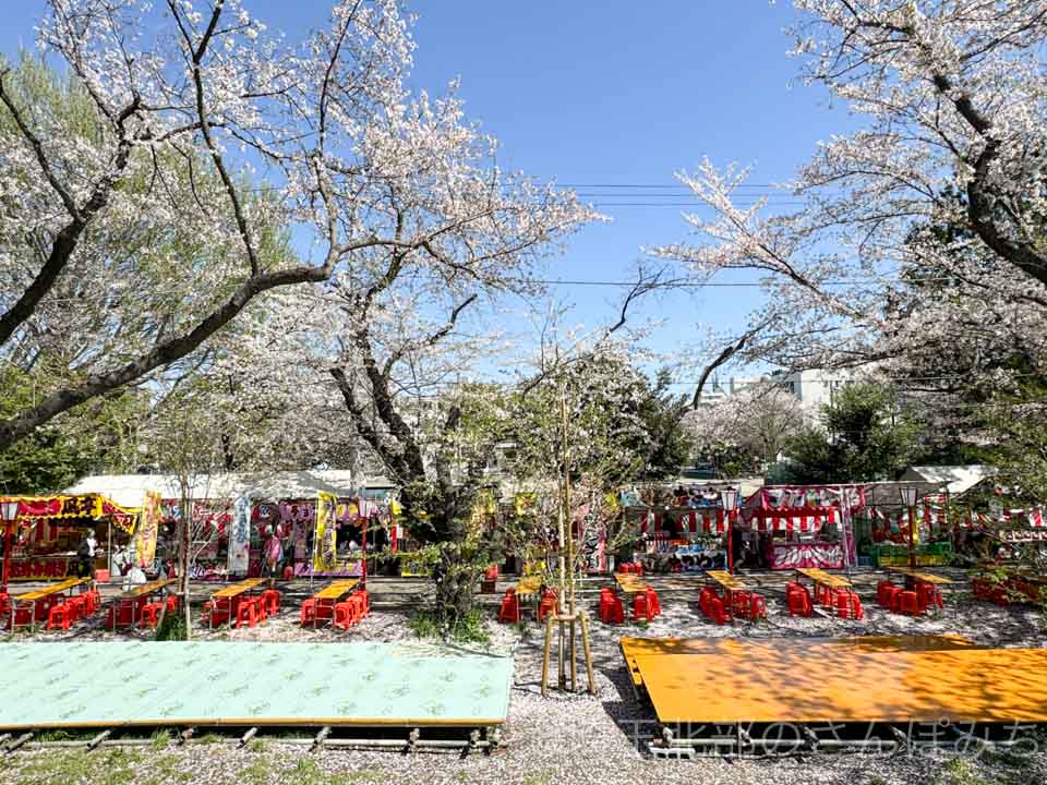熊谷さくら祭り屋台前のベンチ